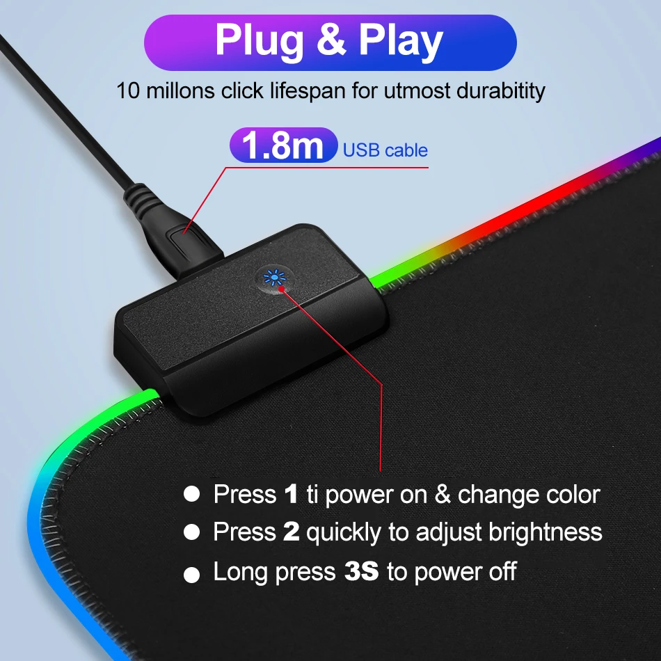 Игровой коврик для мыши большой RGB компьютерный геймер Коврик стол с подсветкой