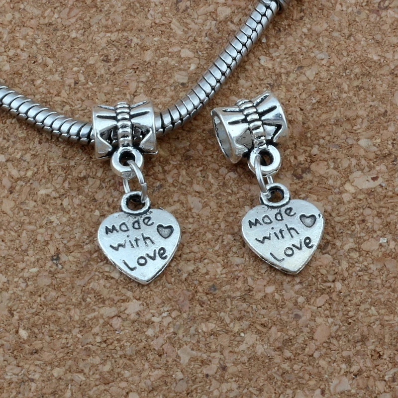 150 шт./лот Сделано с любовным сердцем подвесные бусины шармы подходят для