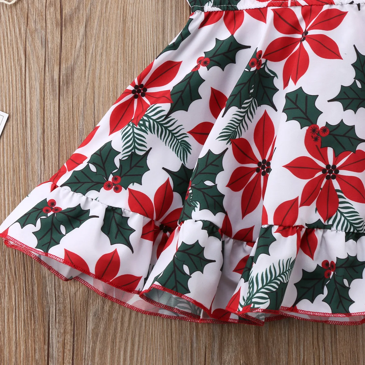 Детское платье принцессы для маленьких девочек с красным цветком зеленым листом