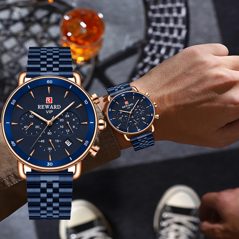 

Reward Mens Watches Chronograph Stainless Steel Waterproof Date Analog Quartz Watch Business Wrist Watches for Men