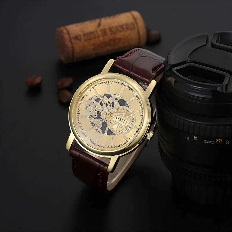 

Mens Watches Top Brand Luxury SOXY Watches Men Good Quality Fashion Xfcs Leather Straps Wristwatch Simple Designer Clearance