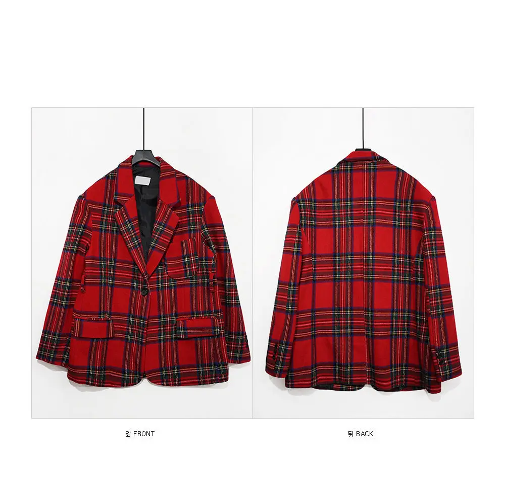 Red Big Plaid Women Blazer Pockets Jackets Female Retro Suits Coat Feminino blazers Outerwear high quality | Женская одежда