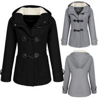 womens tight hooded jacket fashion casual coat trumpet button coat autumn long coat