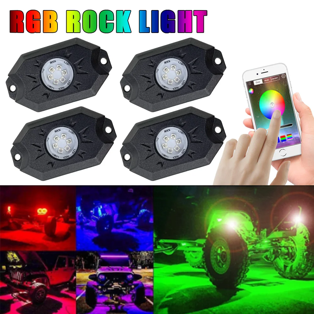

4 шт., Автомобильные светодиодные RGB-лампы, в