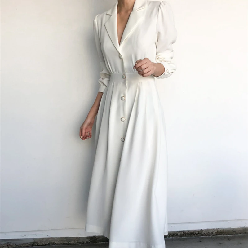 Женское винтажное длинное платье элегантное однотонное белое платье-трапеция с