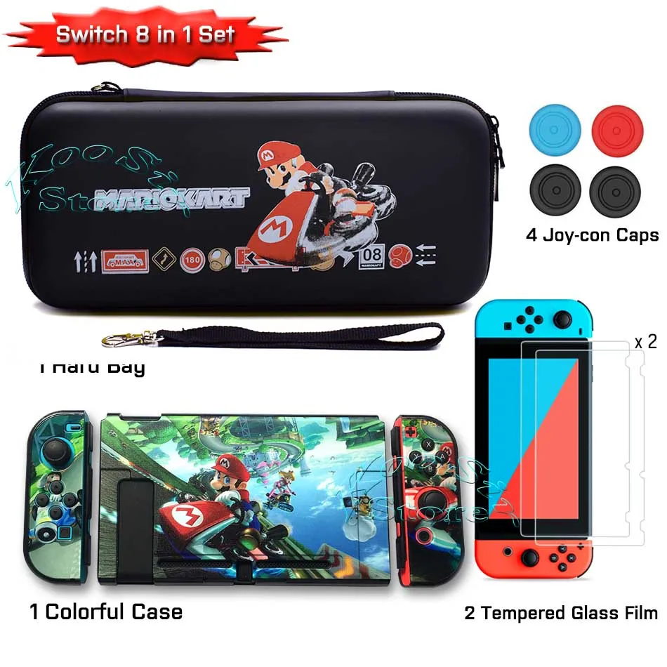 Чехол для nintendo Switch, аксессуары для nintendo switch, защитная стеклянная пленка Nitendo, жесткий чехол для nintendo Switch - Цвет: 8 in 1 set