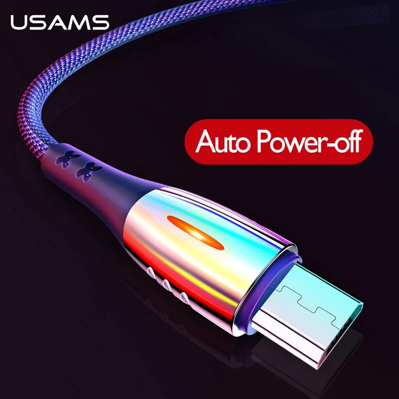 USAMS Micro USB Авто отсоединить кабель QC3.0 USB быстрая зарядка защита умный кабель отключения питания провод данных Android Мобильный Microusb