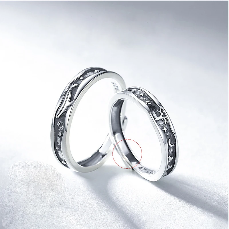 Винтажные креативные парные кольца для влюбленных эффектные серебристые с