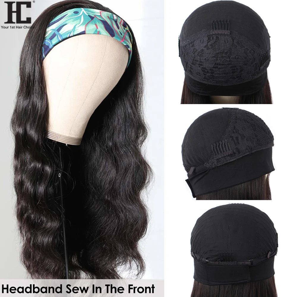 Парик с головной повязкой бразильские волнистые человеческие волосы парики
