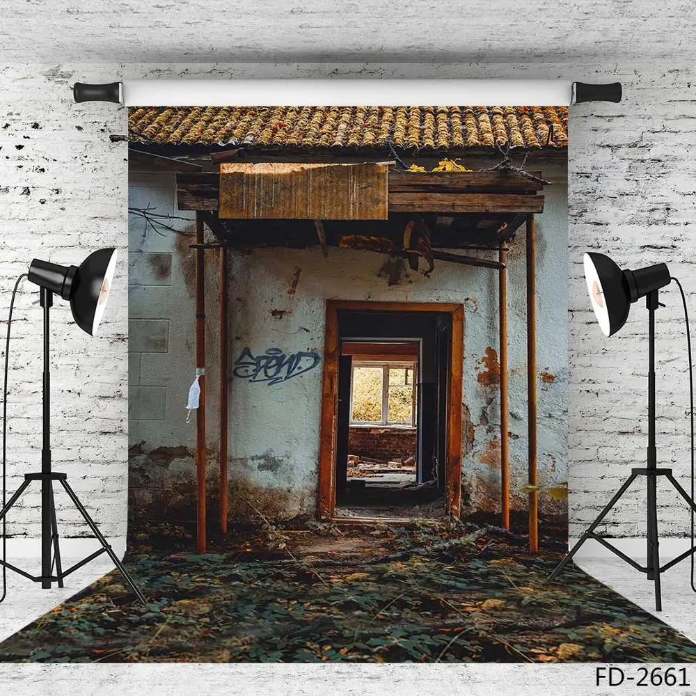 Потертый домик кирпичная стена двери фон для фотосъемки с изображением