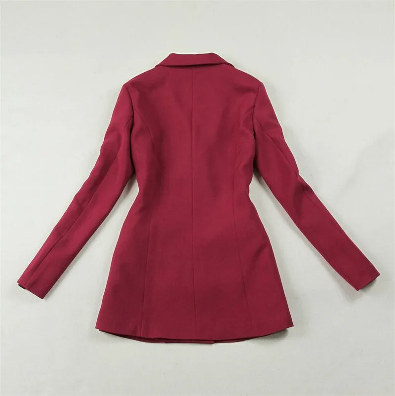 Женский костюм набор 2019 весна и осень бордовый с отворотом тонкий