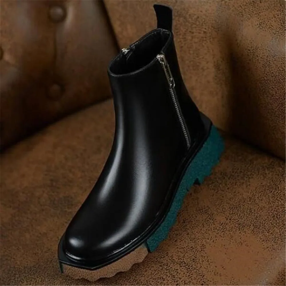 New Women Chelsea Booties Female Pu Leather Autumn Ankle Boots Ladies Fashion Round Toe Non-Slip Platform Side Zip Shoes 35-40