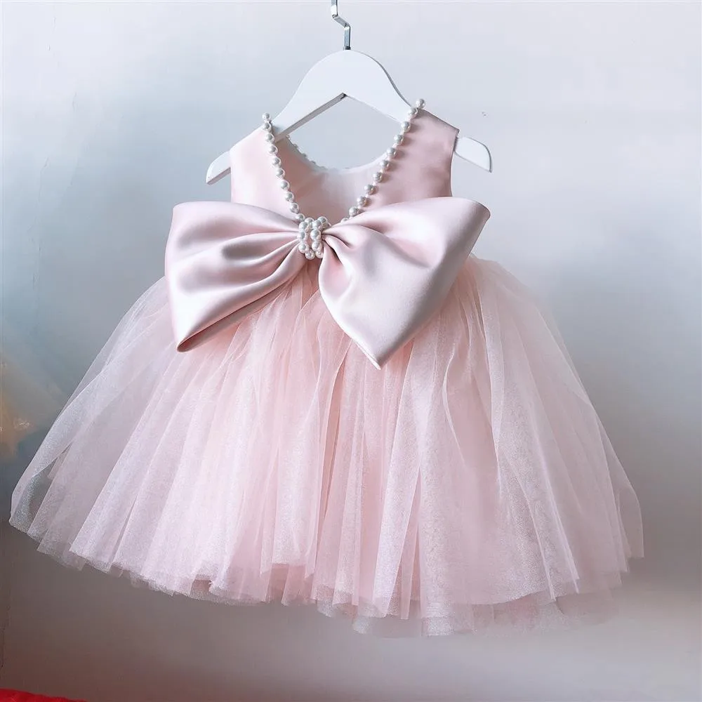 

1-6Y Summer Princess Toddler Girls Tutu Dress Party Wedding Birthday Dresses For Kids Pearls Bow Costumes 1-6Y