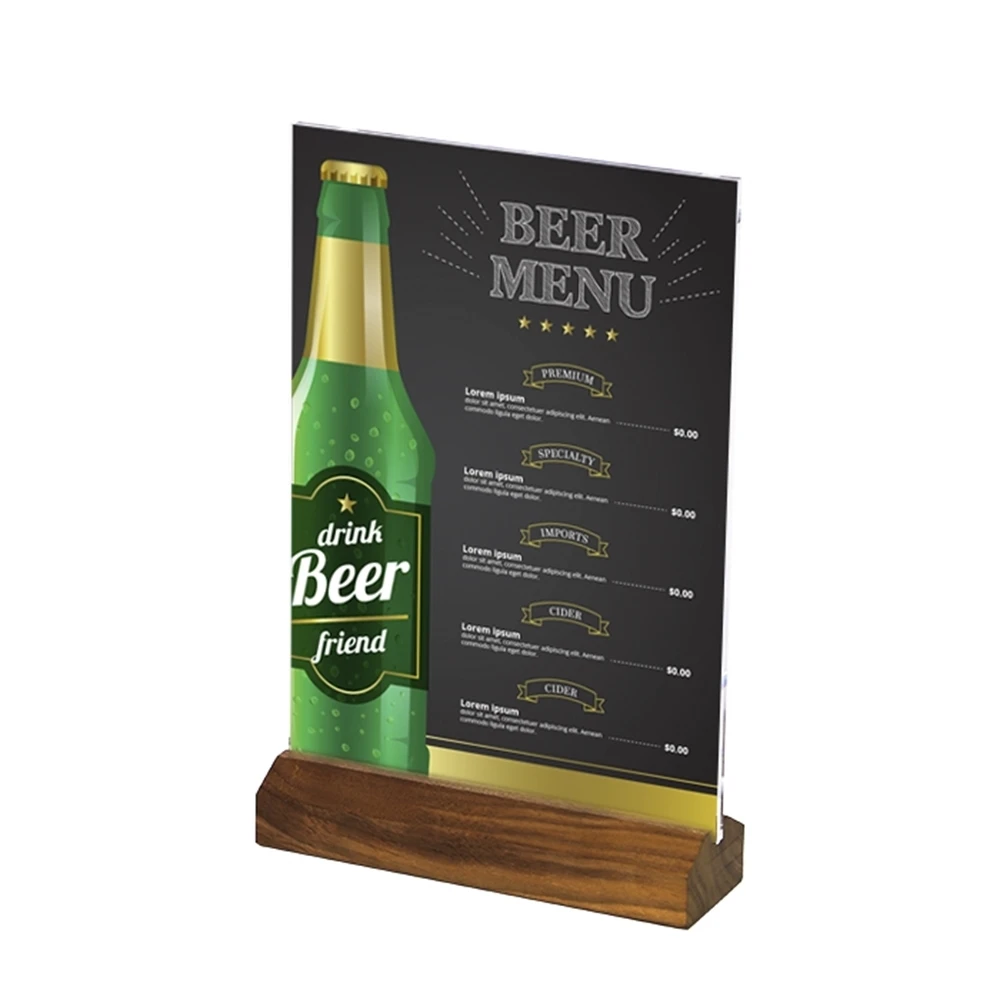 

A5 Black Walnut Wood Photo Stand Upright Menu Stand Restaurant Food Price Tag Display Advertising Poster Frame Acrylic Cover