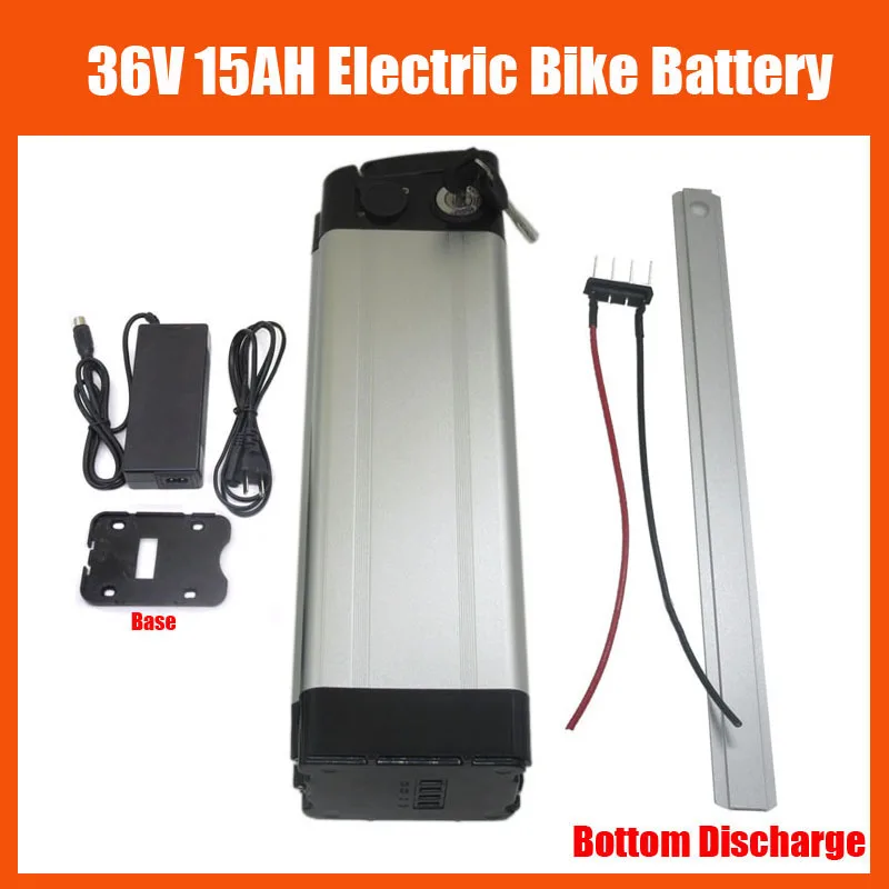 

500W 36V Electric Bike Silver Fish Batterie 10S 36 V 15AH lithium ion Battery Pack with 42V 2A charger 15A BMS Bottom discharge