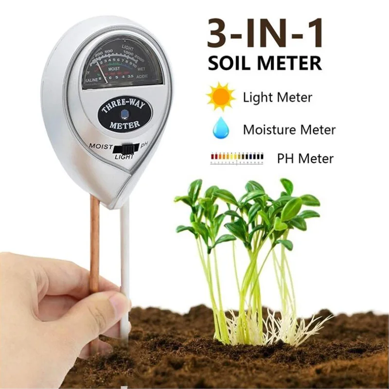 3 In 1 Soil PH Meter Moisture / Light pH Tester Multi-Function Double Probe Plant Flower Analyzer 