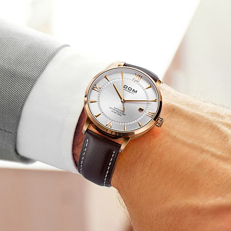 

DOM 2020Luxury business casual sports men's mechanical watch watch stainless steel sapphire leather calendar waterproof