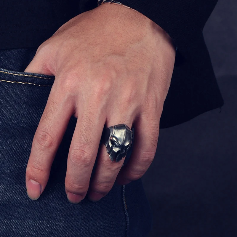 Модные Классические кольцо шлем Для мужчин простое воинов байкерские ювелирное