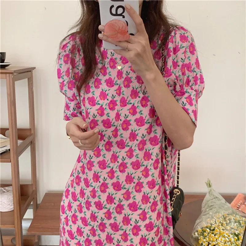 

Летнее популярное Новое винтажное платье Hzirip с круглым вырезом и принтом роз, женское элегантное нежное шикарное модное повседневное ТРАПЕ...