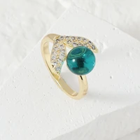 mermaid tail blue crystal bead diamond index finger ring retro fashion open ring female