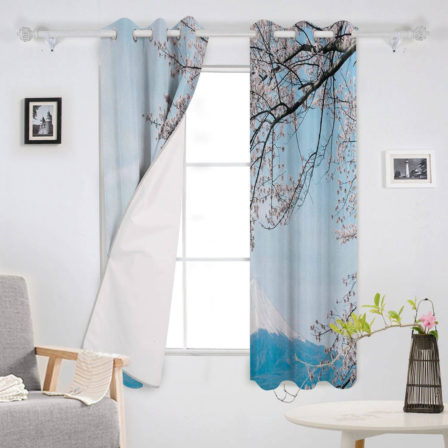 Занавеска для детской с цветущей вишней веткой изображением горы Фудзи | Дом и