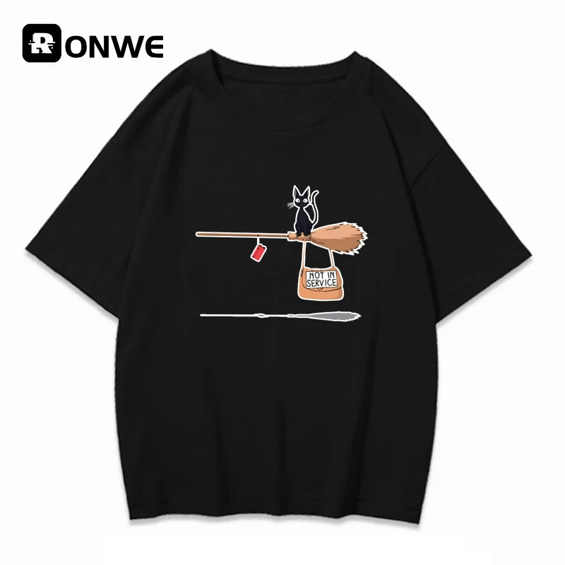 

Women Cat Not in Service Comics Graphic T Shirt Girl Base O-neck Black Tees Lady Tshirt Female 90S Harajuku Clothes,Drop Ship