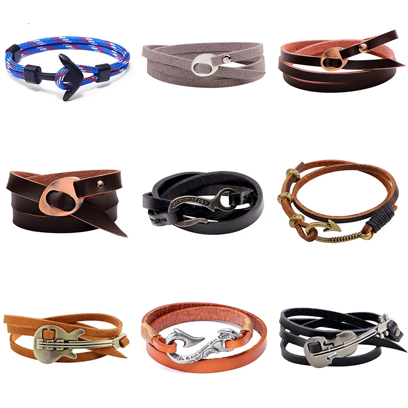 Новинка 2019 винтажный Многослойный кожаный мужской браслет модный Плетеный