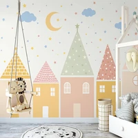 custom mural 3d hand painted stars moon cartoon house photo wallpaper for kids room bedroom decoration non woven papel de parede