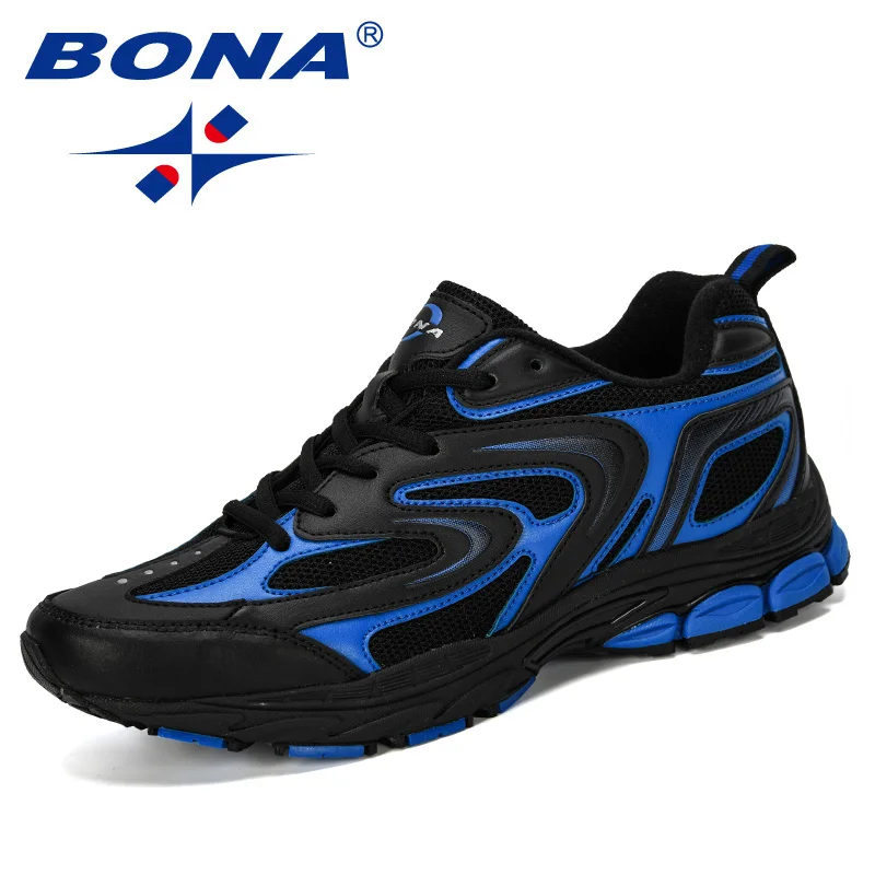 Black royal blue BONA/Новинка года; дизайнерская мужская повседневная обувь; Легкие дышащие Прогулочные кроссовки; мужские теннисные кроссовки; feminino zapatillas hombre; трендовые - Цвет: Black royal blue