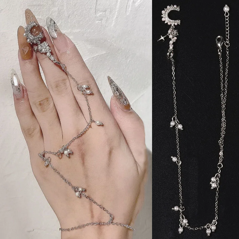 

Nail Jewelry Long Bracelet Chain Tassel Pendant Nail Art Decoration Pearl Metal Nail Rhinestones Ornament Nail Art Accessories