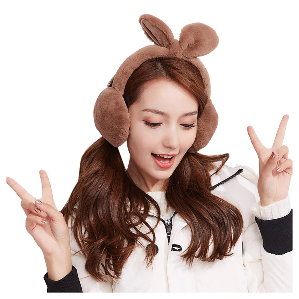 Женские меховые наушники с ушками кролика теплые для девочек Осень-зима 2019 |