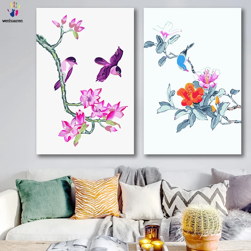 DIY картинки для раскраски по номерам с цветами грязный цветок и птица растение