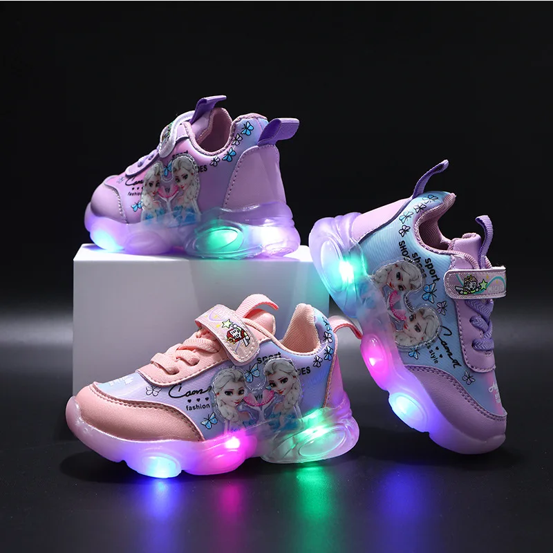 Baskets lumineuses pour enfants, chaussures de dessin animé Disney Frozen