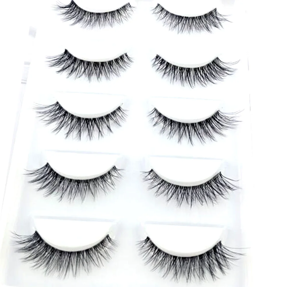 

5Pairs Transparent Stems Lashes Natural Short 3D Mink Lashes Crisscross Clear Strip Mink Lashes Handmade Realistic Fake Eyelashe