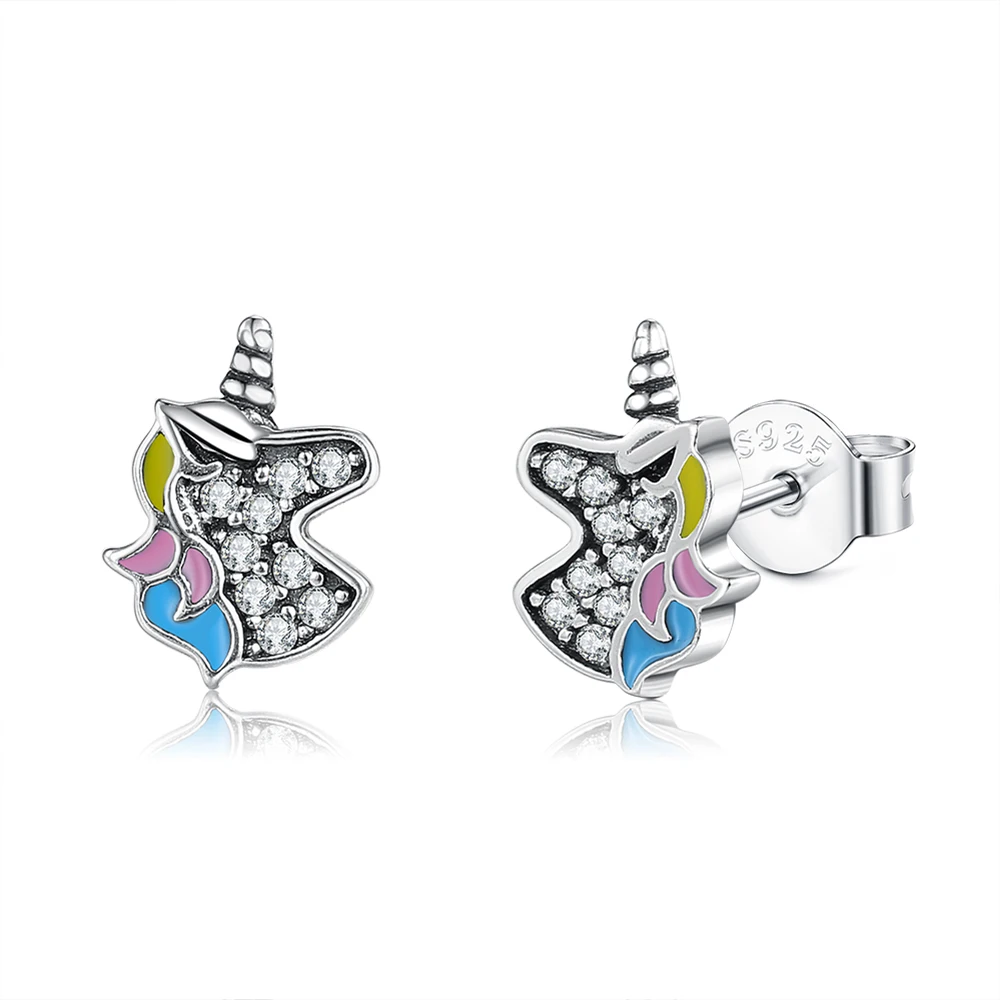 

ZEMIOR Unicorn 925 Sterling Silver Stud Earrings Dazzling 5A Clear Cubic Zirconia For Women & Girls Anniversary Fine Jewelry