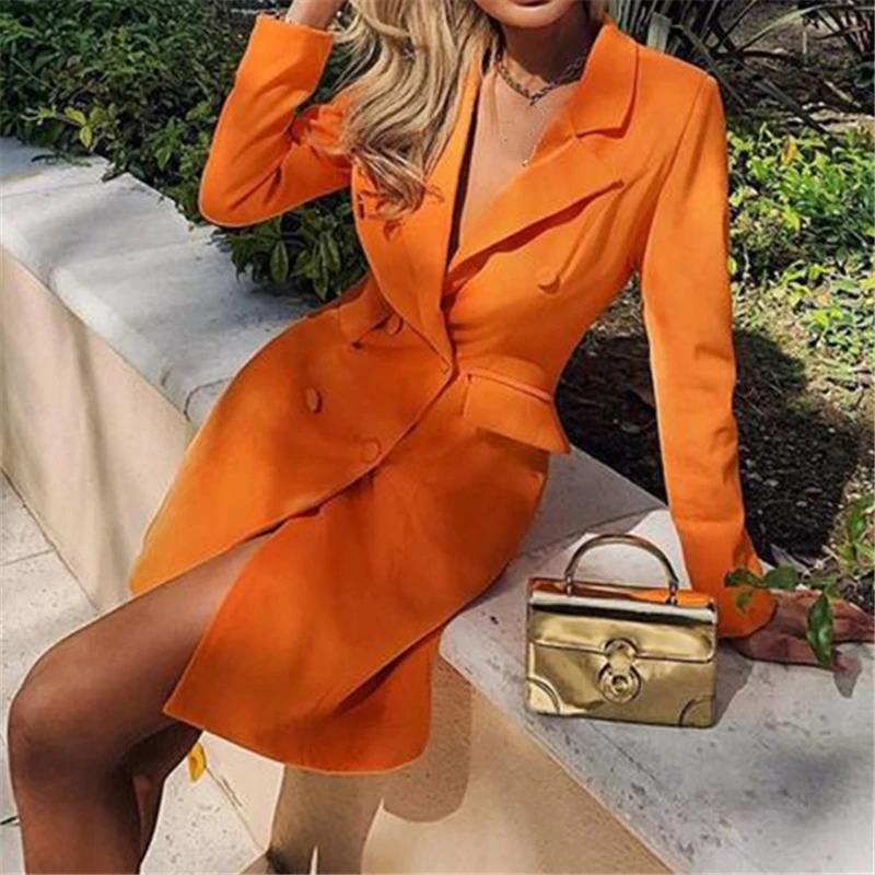 Платье Блейзер женское винтажное двубортное длинный черный приталенный пиджак в