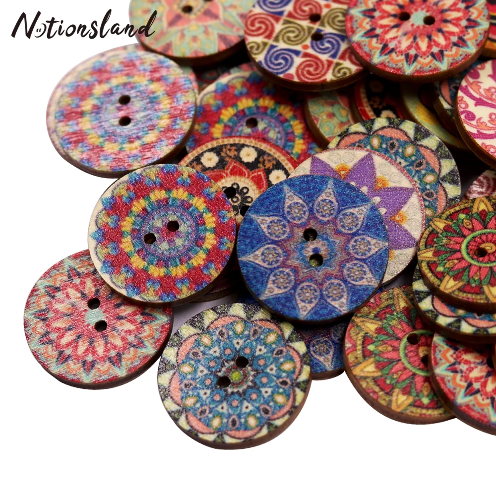50 шт. деревянные пуговицы ретро серии расписные для одежды скрапбукинга поделки