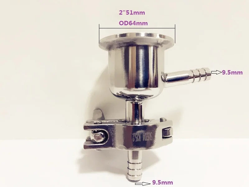 Tri-clamp редуктор "(51 мм) OD64* 9,5 мм шланговый разъем. Трёхзажимного хомута адаптер Материал Нержавеющая сталь 304