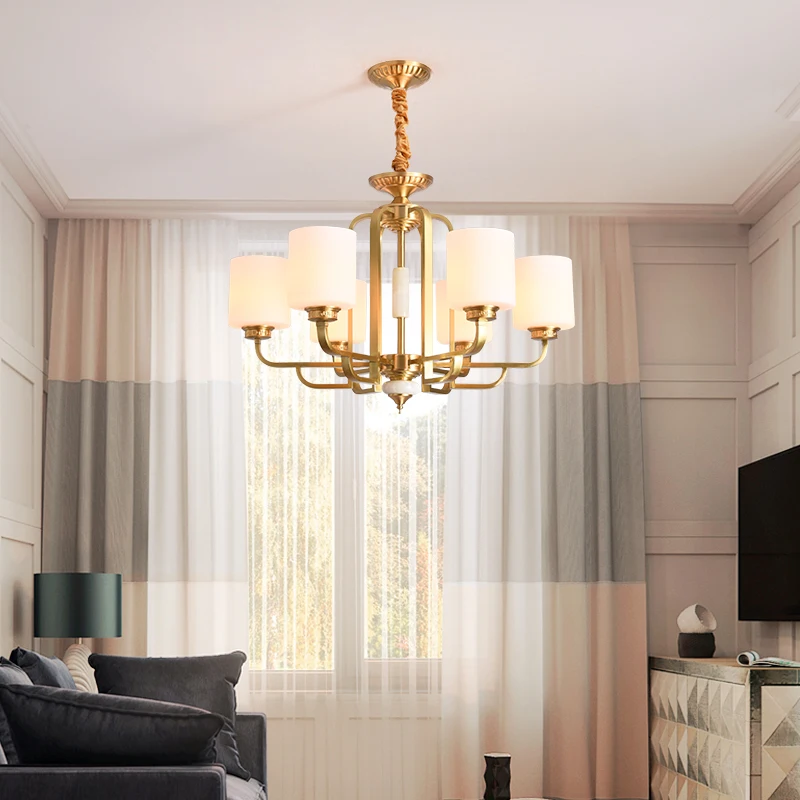 Медная современная люстра потолочная лампа Золотое освещение 6 ламп нордическое