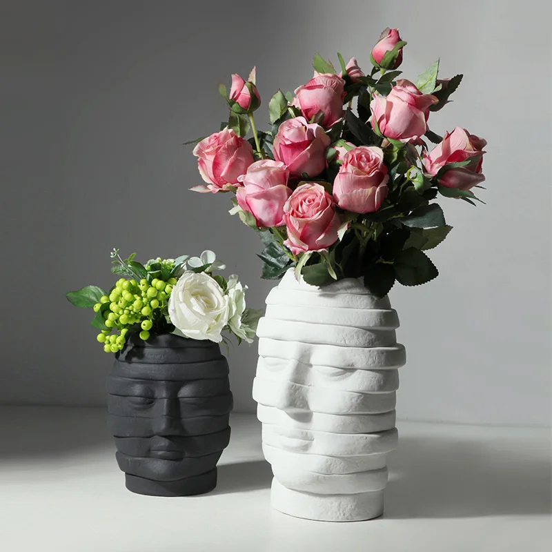 

Simple Creative Human Head Art Vases Statue Ornaments Living Room Flower Arrangement Dry Flowers Home Decoration Accessories