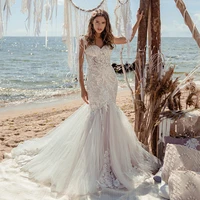 charming wedding dress mermaid bridal gowns sweetheart sequin appliqus tulle backless robe mariage dresses