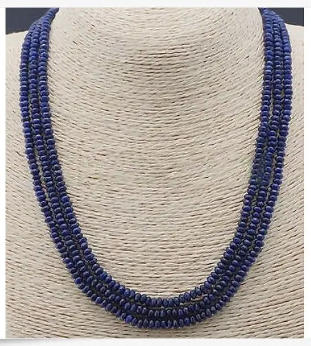 

NATURAL 3 Rows 2X4mm FACETED DARK Blue Sapphire BEADS NECKLACE AAA WW