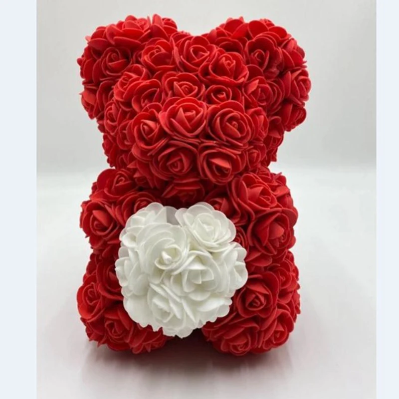 DIY 25 см ПЭ Пена розы медведь плюшевый искусственный цветок подарки на новый год