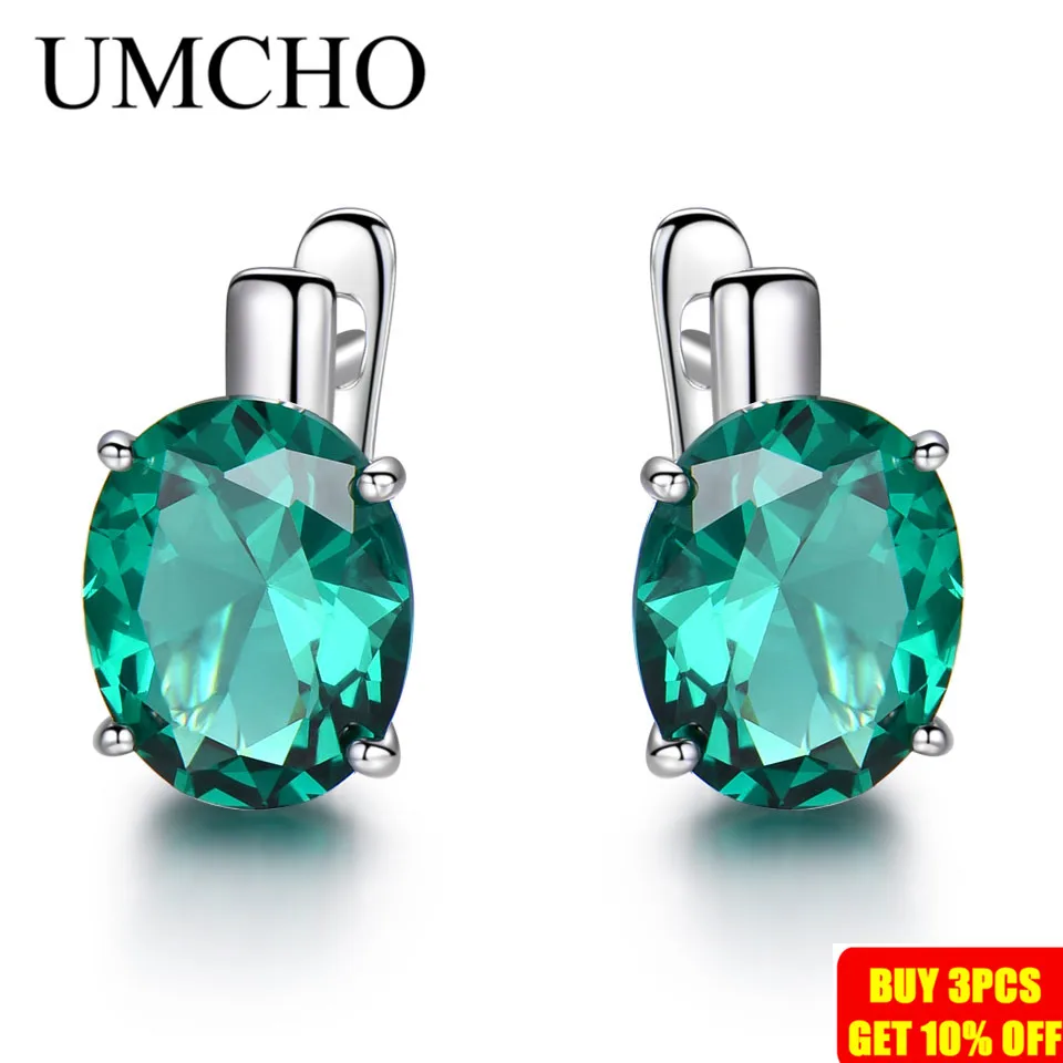 UMCHO овальные изумрудные серьги-клипсы с драгоценными камнями для женщин, однотонные 925 пробы серебряные серьги принцессы для свадьбы, помолвки, хорошее ювелирное изделие