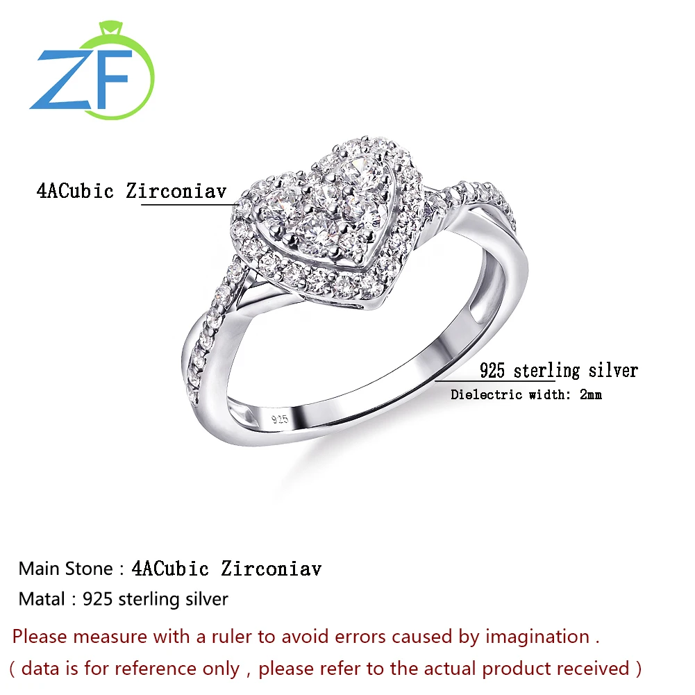 

GZ ZONGFA New Arrival 4A CZ White Ring Trendy 925 Sterling Silver Jewelry Wedding Heart Ring