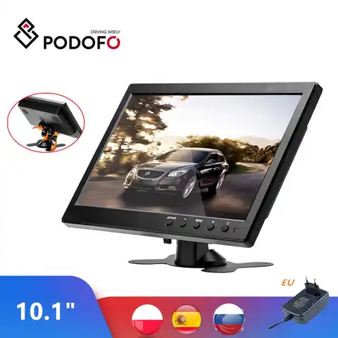 ЖК-монитор Podofo, 10,1 дюйма, цветной дисплей для телевизора и компьютера, 2-канальный видеовход, монитор безопасности, динамик, монитор VGA