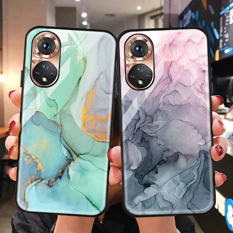 

Marble Stone Case For Huawei Honor 50 Pro Case Tempered Glass Case Honor 9 10 10X Lite 10i 20 Pro 8A 8X 9A 50Pro Bumper PC Coque