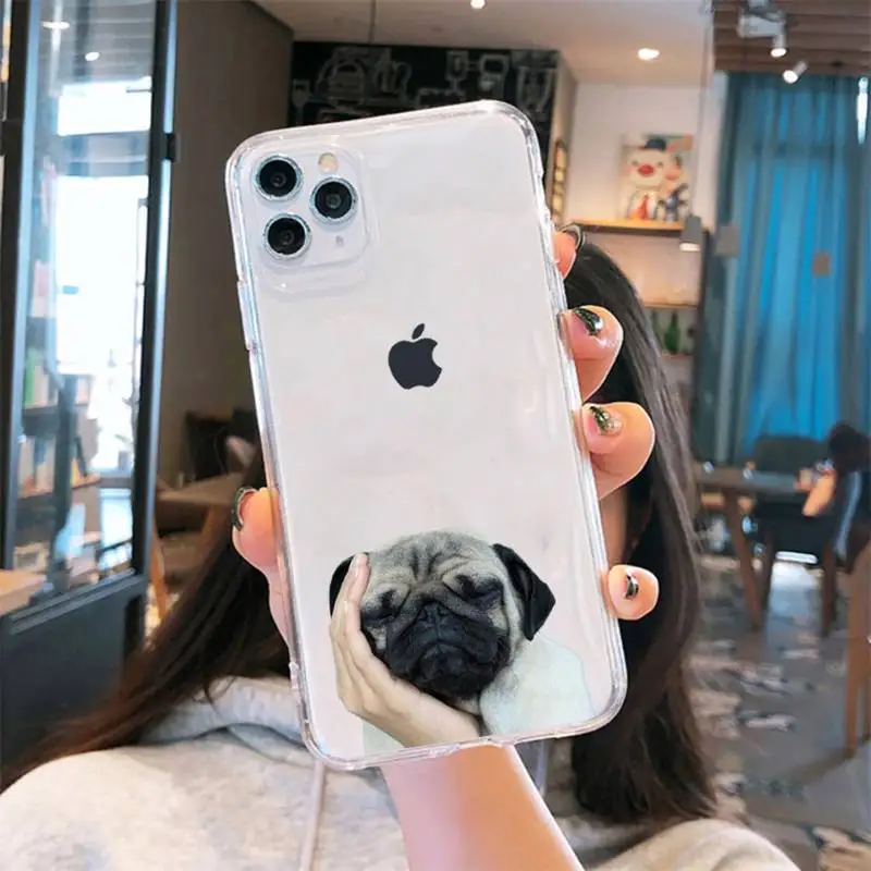 

Pug Dog French Bulldog Phone Case Transparent for iPhone 6 7 8 11 12 s mini pro X XS XR MAX Plus cover funda shell