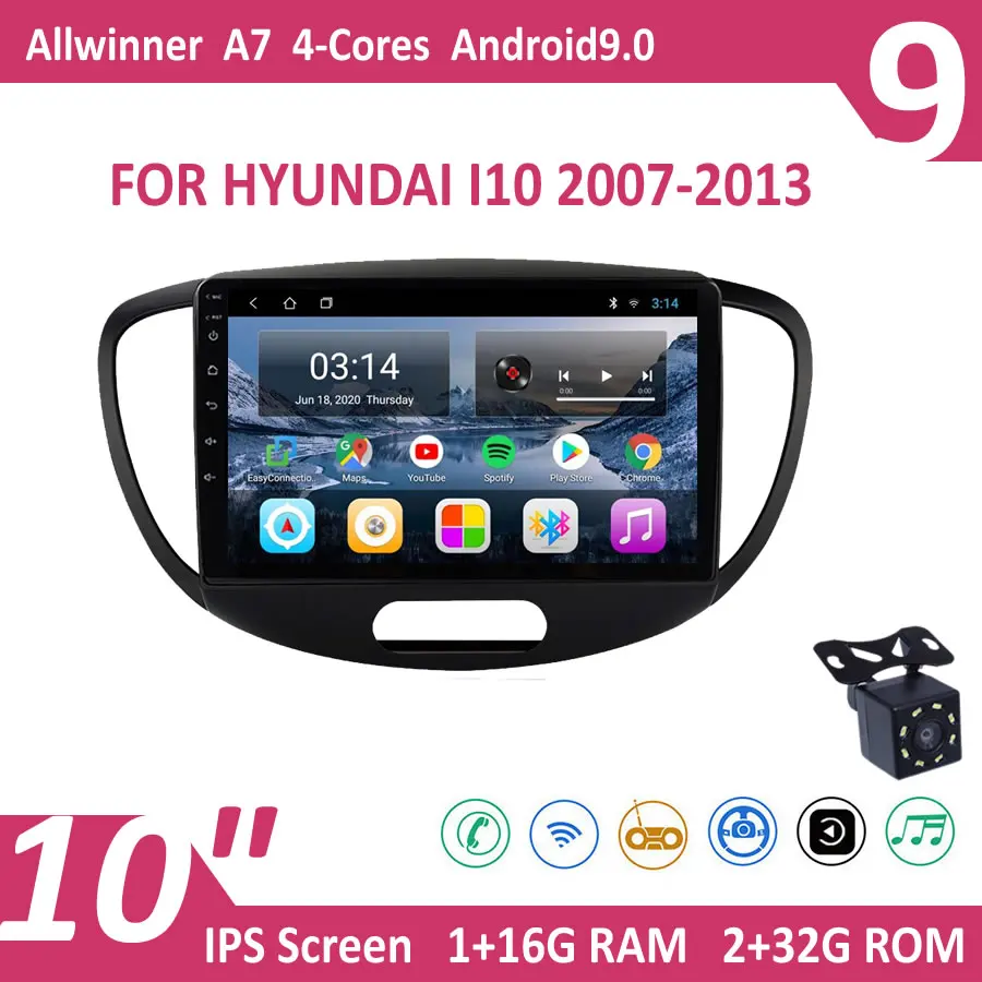 Автомагнитола для HYUNDAI I10 2007 2013 мультимедийный проигрыватель HD 9/10 дюймов 2DIN MP5