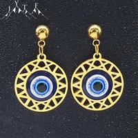 islam turkey eye stainless steel stud earring gold color round small earring jewelry joyeria acero inoxidable mujer e8023s05